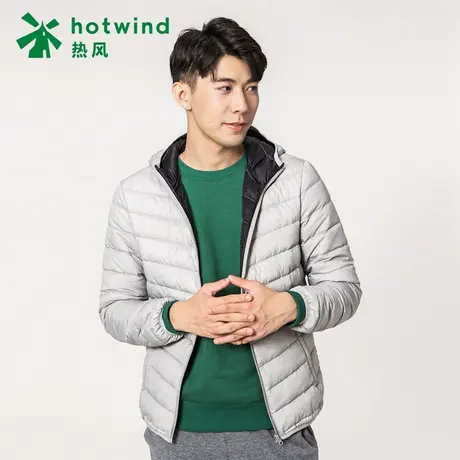 热风冬款潮流男士连帽轻薄羽绒服青年休闲短款外套F12M7401商品大图