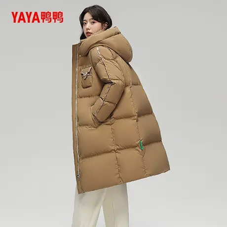 鸭鸭羽绒服女2023年冬季新品长款加厚连帽韩版收腰时尚保暖外套W商品大图