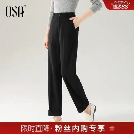 OSA欧莎星空呢直筒休闲裤高腰微宽松显瘦九分裤女2024年冬季新款图片