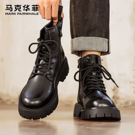 马克华菲高帮工装男鞋真皮休闲皮鞋机车马丁靴男2025新款男士皮靴商品大图