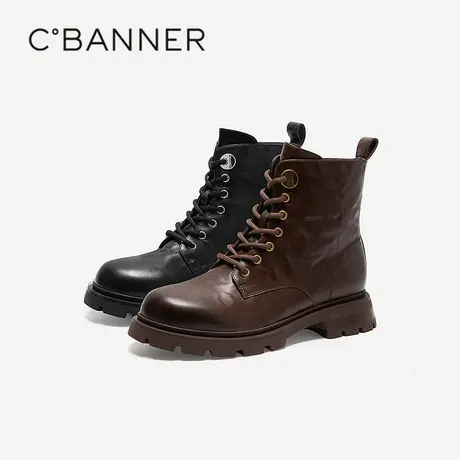 千百度手抓皮厚底马丁靴女2025冬季新款美拉德加绒保暖增高短靴子图片