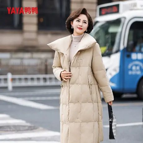YAYA鸭鸭品牌妈妈羽绒服女2024新款中长款过膝加厚棉衣中老年外套商品大图