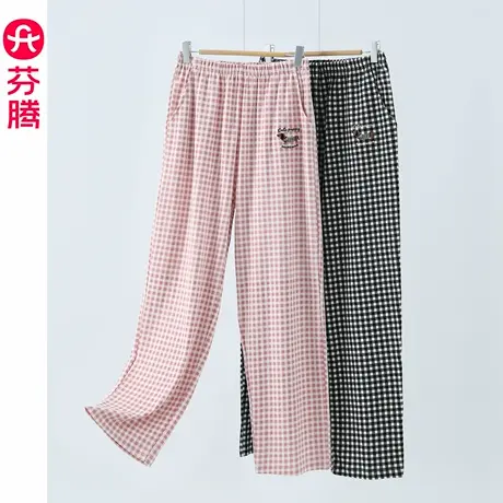 芬腾睡裤女款春秋款卡通格子纯棉长裤宽松大码青年2025新款家居裤图片
