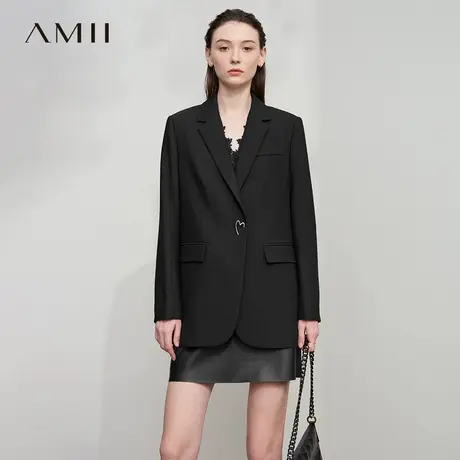 Amii2025秋新款通勤风无弹宽松中长爱心别针按扣长袖西装外套商品大图
