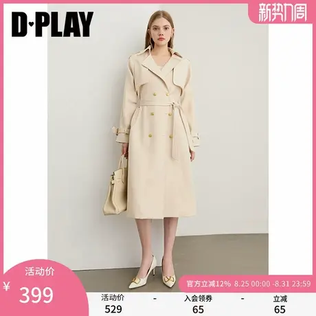 DPLAY2025年秋季新款白色风衣外套女长款时尚气质挡风片翻领大衣商品大图