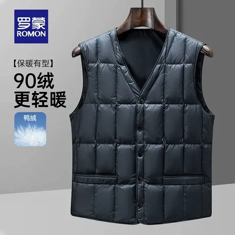 罗蒙男士时尚百搭短款V领羽绒马甲2025冬季新款潮流修身保暖背心商品大图
