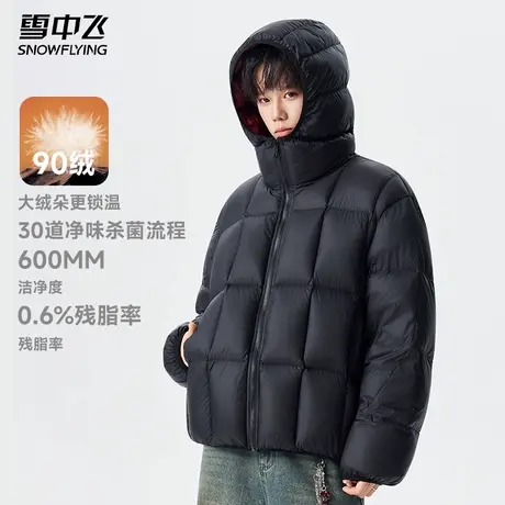雪中飞羽绒服男款2025新款冬季蓬松饱满防寒保暖男士连帽羽绒外套商品大图