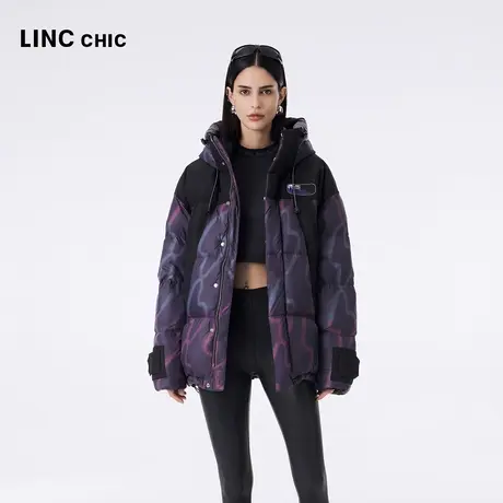 LINCCHIC金羽杰羽绒服无性别女短款23冬新品赛车感连帽面包服3261商品大图