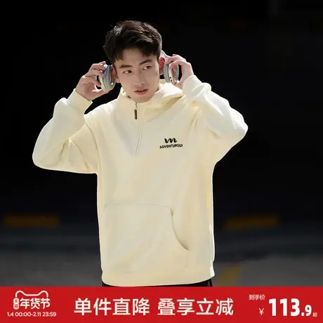 唐狮2026秋冬男左胸小图案绣花设计半开胸连帽卫衣摇粒绒百搭商品大图