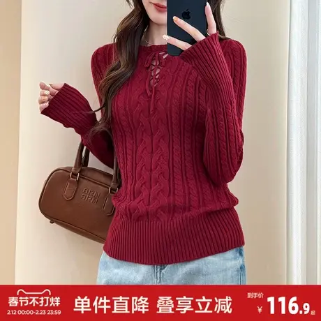 唐狮秋冬季毛衣女超好看复古风修身显瘦设计感独特显瘦套头商品大图