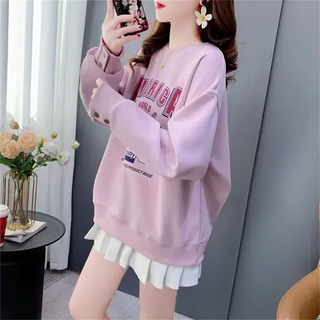 圆领卫衣女士薄款2023年新款春秋韩版宽松百搭设计感洋气时尚上衣商品大图