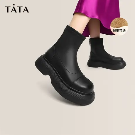 Tata他她棉花糖弹力短靴女冬加绒瘦瘦靴骑士靴2023新款G5GA3DD2图片