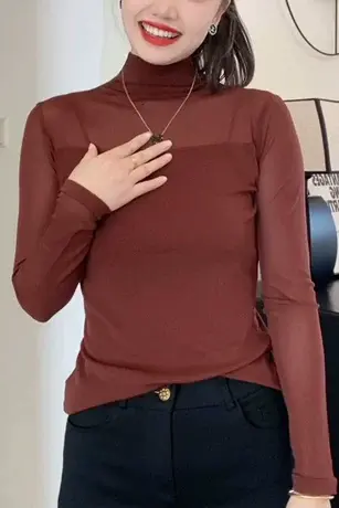 高领黑色打底衫女内搭秋装2023新款网纱长袖t恤洋气小衫蕾丝上衣商品大图