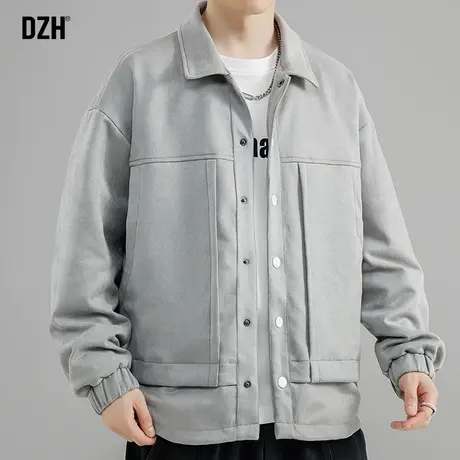 男士麂皮绒秋季外套男春秋高级感痞帅休闲翻领教练夹克2023年新款商品大图