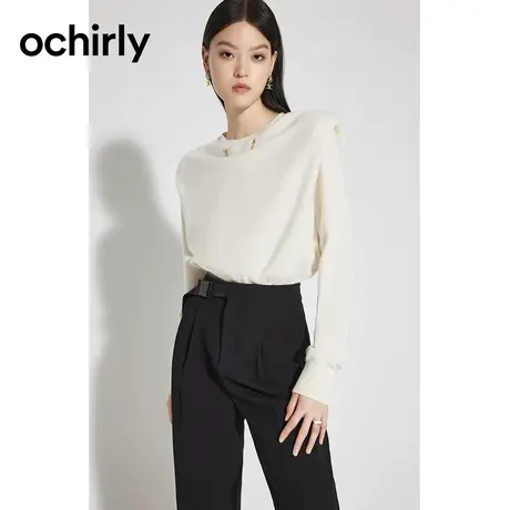 黑标系列 欧时力廓形羊毛毛衣女新款秋装上衣宽松链饰软糯复古商品大图