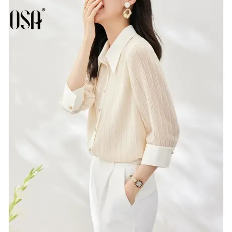 OSA欧莎七分袖雪纺衬衫上衣女士春夏季2023年新款高级感显瘦上衣商品大图