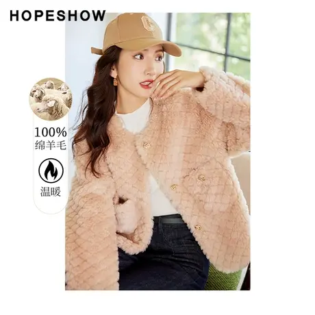 【直播专享】冬季菱格单排扣落肩颗粒绒外套90122330401红袖图片