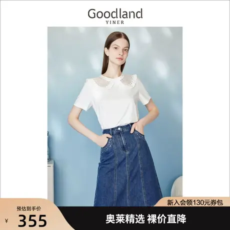 【紫雾春城】音儿美地女装2023夏季新款短袖花朵蕾丝T恤优雅图片