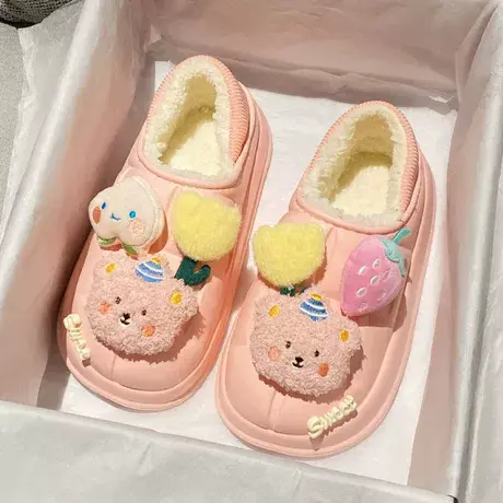 可爱小兔毛绒棉拖鞋女冬季包跟防水居家室内保暖加绒卡通外穿棉鞋图片