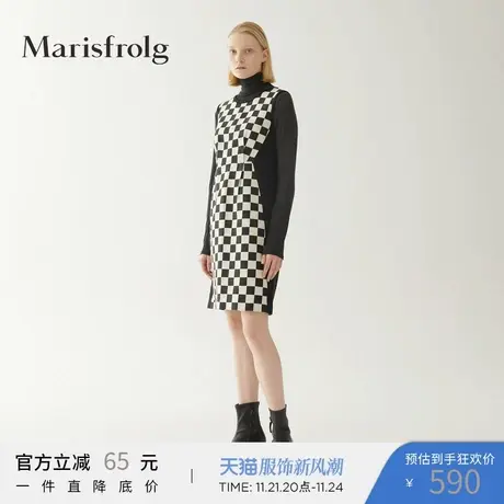 Marisfrolg玛丝菲尔冬新款女装收腰格纹拼接连衣裙专柜同款图片