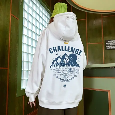 oversize国潮潮牌大码卫衣男潮欧美ins街头加肥加大连帽加绒外套商品大图