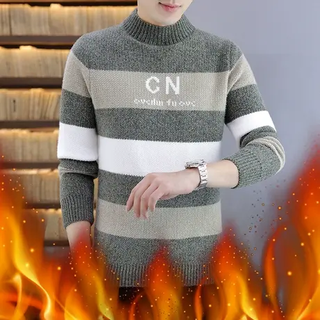 2023冬季新款男士毛衣加厚冬装打底衫保暖上衣毛线衣黄金貂针织衫商品大图