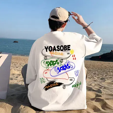 短袖t恤男夏季新款宽松纯棉上衣服青少年ins潮牌涂鸦印花半袖体恤图片