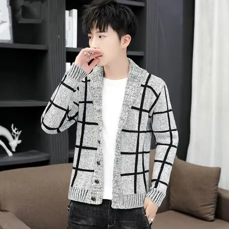 针织开衫男2023秋季新款韩版潮流修身毛线衣外套上衣男士毛衣外穿商品大图