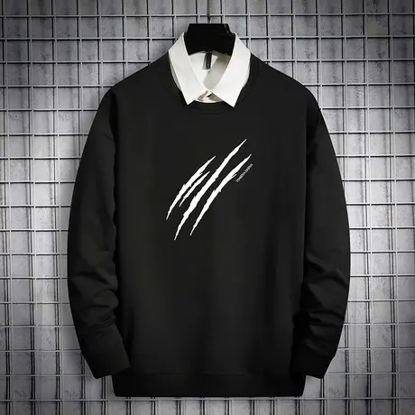 圆领卫衣男潮ins宽松秋冬款加绒加厚无帽衫套头长袖男装潮流百搭商品大图