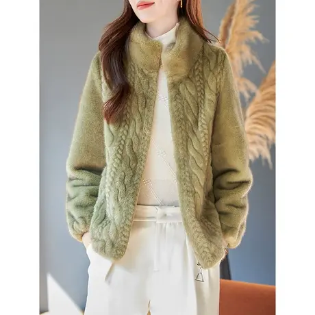 宝诗黎立领短款洋气貂绒外套女新款宽松保暖拉链开衫2023年秋冬装商品大图