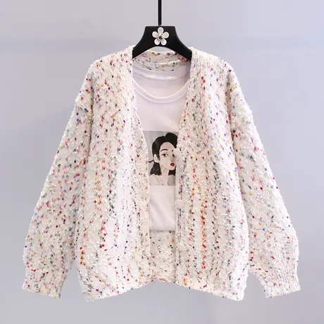 软妹彩色点点毛衣外套女秋冬2023新款日系慵懒风宽松外穿针织开衫图片