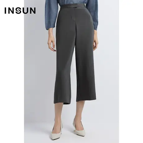 INSUN恩裳秋季桑蚕丝七分直筒休闲裤图片