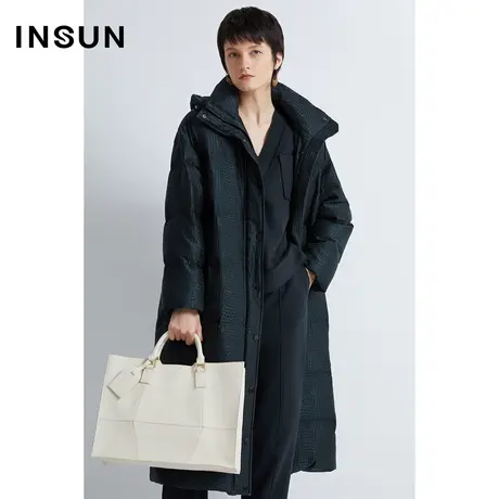 INSUN恩裳冬季丝毛提花千鸟格绗缝线羽绒服商品大图