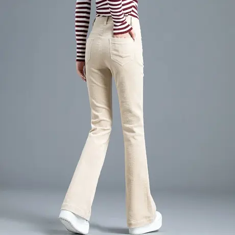 紫色灯芯绒裤子女春秋季2025新款微喇裤喇叭裤女高腰阔腿小个子商品大图