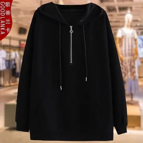 中年40-50岁胖妈妈秋装卫衣洋气时尚加肥加大码女装宽松连帽上衣商品大图