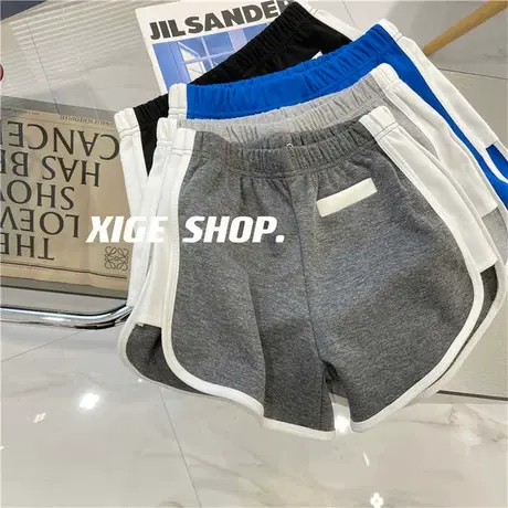 美式复古拼接撞色边运动短裤女夏外穿高腰a字显腿长辣妹休闲热裤图片