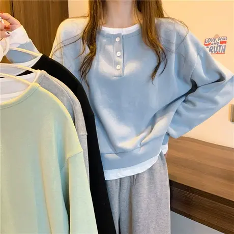 ins超火假两件卫衣女春秋薄款2025年新款宽松韩版设计感短款上衣商品大图