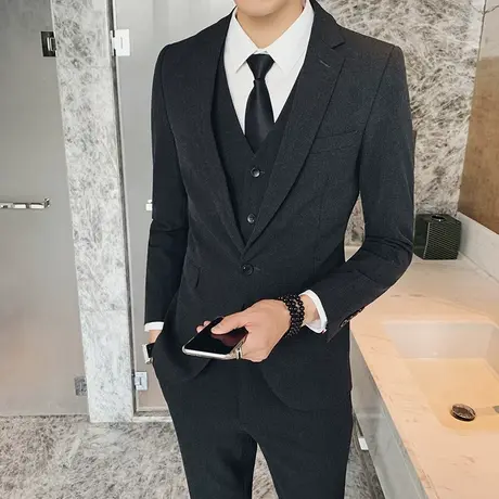 西服套装男士三件套修身韩版职业小西装商务正装帅气新郎结婚礼服图片