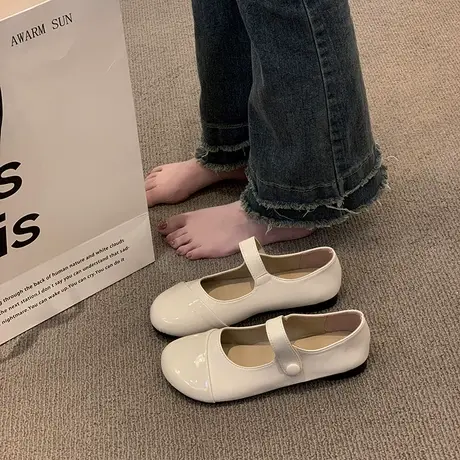 单鞋女平底豆豆鞋2023新款春秋玛丽珍女鞋浅口奶奶鞋法式小皮鞋子商品大图
