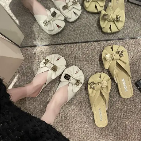 包头半拖鞋女夏外穿2024年新款鱼嘴平底孕妇懒人无后跟穆勒凉拖商品大图