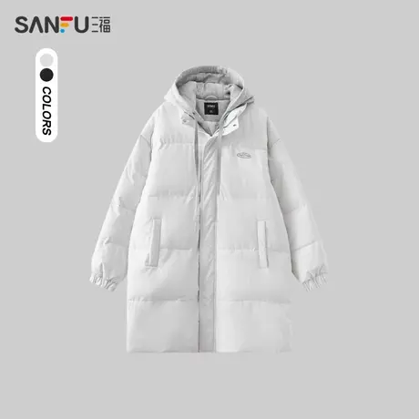 三福2023冬男士假两件字母长款棉衣 保暖宽松针织帽外套478775商品大图