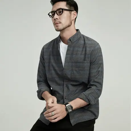 格慕施弹力舒适休闲衬衫男长袖秋冬季大码宽松商务休闲保暖衬衣男图片