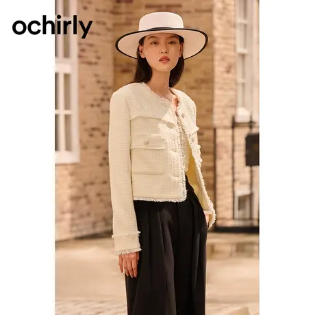 【品牌甄选】欧时力 金葱高奢肌理面料 法式小香风外套女23新款秋商品大图