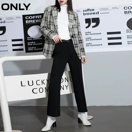 【上新】ONLY奥莱夏季港味复古格子宽松九分休闲裤女商品大图