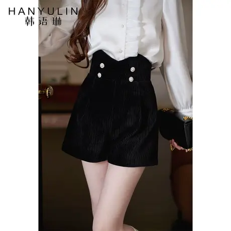 黑色短裤女2024新款春款外穿小个子百搭高腰阔腿短裤显瘦短款裤子图片