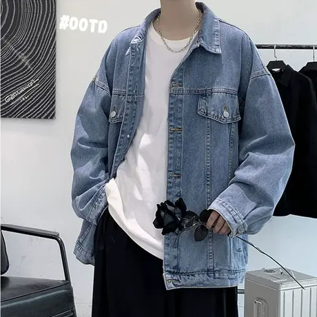 牛仔外套男秋冬复古痞帅工装休闲夹克ins潮牌青少年百搭翻领上衣商品大图