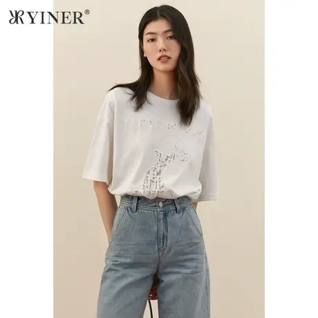 YINER音儿女装夏季圆领五分袖毛针织衫商品大图