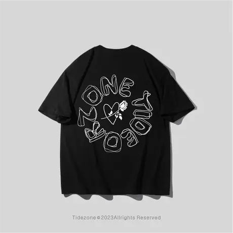 Ohlyah潮牌植物圆圈字母爱心玫瑰短袖T恤男女宽松情侣半袖上衣图片