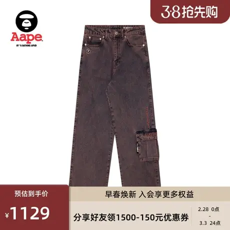 Aape女装春夏猿颜徽章字母刺绣大口袋水洗做旧阔腿牛仔裤B604XXM商品大图