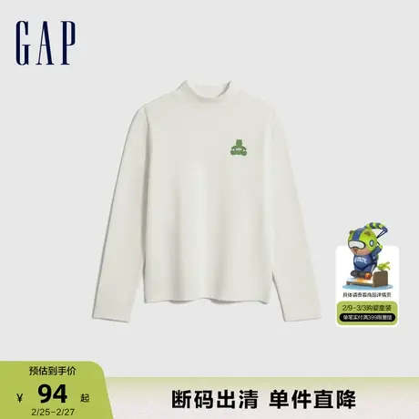 【断码优惠】Gap女童春秋LOGO半高领长袖T恤儿童装洋气上衣810800商品大图